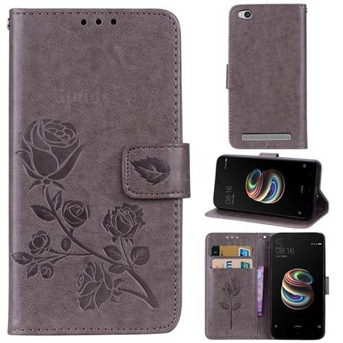 Embossing Rose Flower Leather Wallet Case for Xiaomi Redmi 5A - Grey