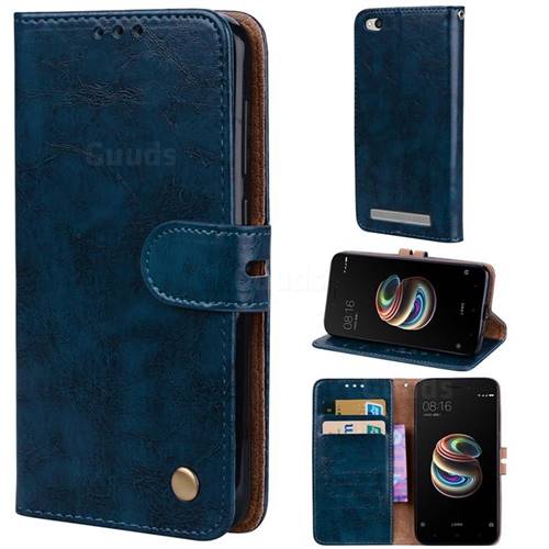 Luxury Retro Oil Wax PU Leather Wallet Phone Case for Xiaomi Redmi 5A - Sapphire