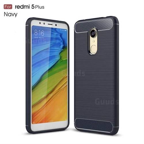 Luxury Carbon Fiber Brushed Wire Drawing Silicone TPU Back Cover for Mi Xiaomi Redmi 5 Plus - Navy