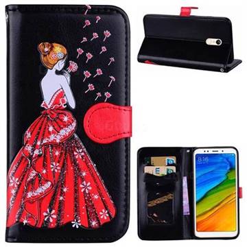 Dandelion Wedding Dress Girl Flash Powder Leather Wallet Holster Case for Mi Xiaomi Redmi 5 Plus - Black