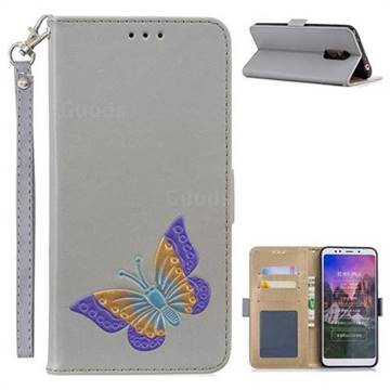 Imprint Embossing Butterfly Leather Wallet Case for Mi Xiaomi Redmi 5 Plus - Grey