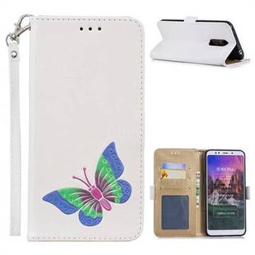 Imprint Embossing Butterfly Leather Wallet Case for Mi Xiaomi Redmi 5 Plus - White