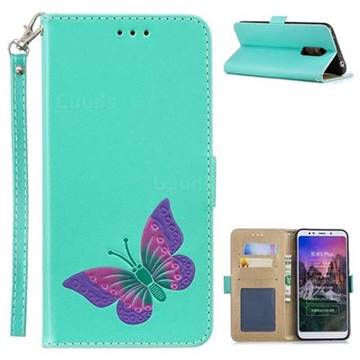 Imprint Embossing Butterfly Leather Wallet Case for Mi Xiaomi Redmi 5 Plus - Mint Green