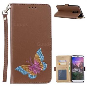 Imprint Embossing Butterfly Leather Wallet Case for Mi Xiaomi Redmi 5 Plus - Brown