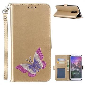 Imprint Embossing Butterfly Leather Wallet Case for Mi Xiaomi Redmi 5 Plus - Golden