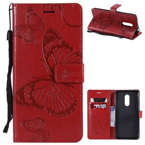 Embossing 3D Butterfly Leather Wallet Case for Mi Xiaomi Redmi 5 Plus - Red