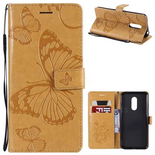 Embossing 3D Butterfly Leather Wallet Case for Mi Xiaomi Redmi 5 Plus - Yellow