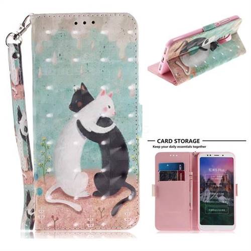Black and White Cat 3D Painted Leather Wallet Phone Case for Mi Xiaomi Redmi 5 Plus