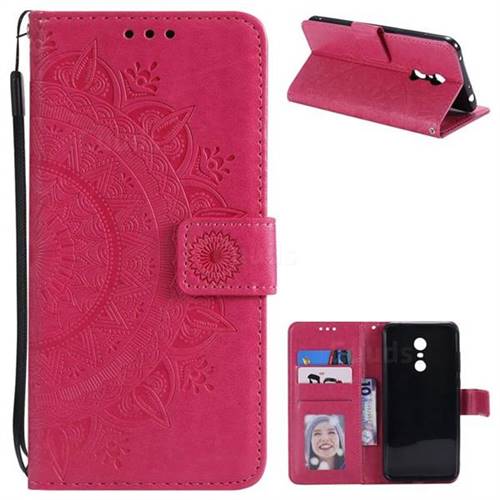 Intricate Embossing Datura Leather Wallet Case for Mi Xiaomi Redmi 5 Plus - Rose Red