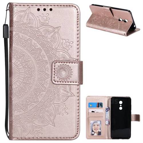 Intricate Embossing Datura Leather Wallet Case for Mi Xiaomi Redmi 5 Plus - Rose Gold