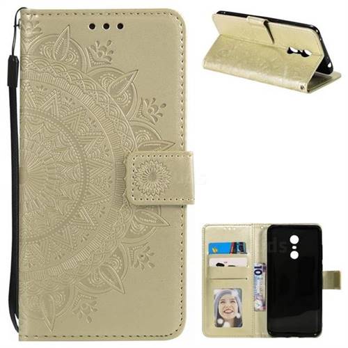 Intricate Embossing Datura Leather Wallet Case for Mi Xiaomi Redmi 5 Plus - Golden