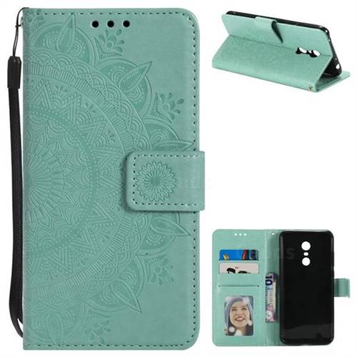 Intricate Embossing Datura Leather Wallet Case for Mi Xiaomi Redmi 5 Plus - Mint Green