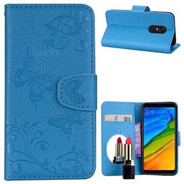 Embossing Butterfly Morning Glory Mirror Leather Wallet Case for Mi Xiaomi Redmi 5 Plus - Blue