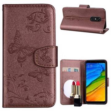 Embossing Butterfly Morning Glory Mirror Leather Wallet Case for Mi Xiaomi Redmi 5 Plus - Coffee