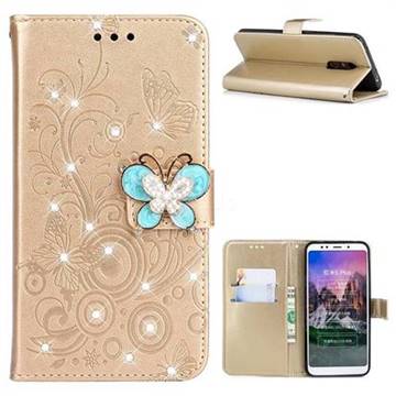 Embossing Butterfly Circle Rhinestone Leather Wallet Case for Mi Xiaomi Redmi 5 Plus - Champagne