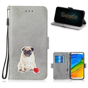 Retro Leather Phone Wallet Case with Aluminum Alloy Patch for Mi Xiaomi Redmi 5 Plus - Gray