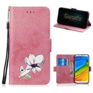 Retro Leather Phone Wallet Case with Aluminum Alloy Patch for Mi Xiaomi Redmi 5 Plus - Pink