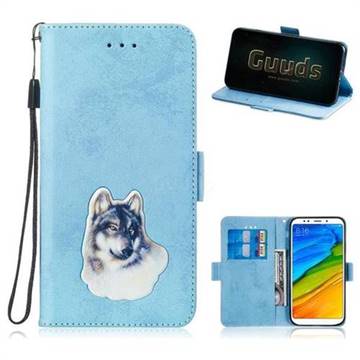 Retro Leather Phone Wallet Case with Aluminum Alloy Patch for Mi Xiaomi Redmi 5 Plus - Light Blue