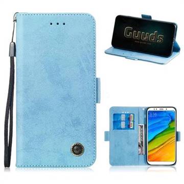 Retro Classic Leather Phone Wallet Case Cover for Mi Xiaomi Redmi 5 Plus - Light Blue
