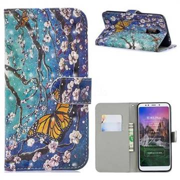 Blue Butterfly 3D Painted Leather Phone Wallet Case for Mi Xiaomi Redmi 5 Plus