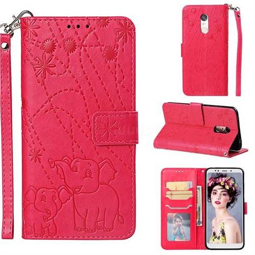 Embossing Fireworks Elephant Leather Wallet Case for Mi Xiaomi Redmi 5 Plus - Red