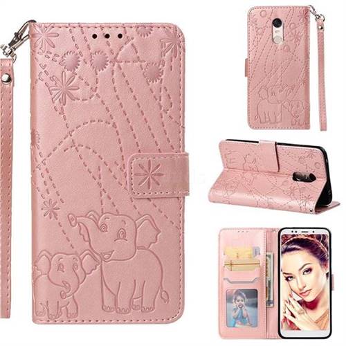 Embossing Fireworks Elephant Leather Wallet Case for Mi Xiaomi Redmi 5 Plus - Rose Gold