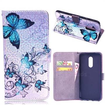 Blue Butterfly Laser Light PU Leather Wallet Case for Mi Xiaomi Redmi 5 Plus