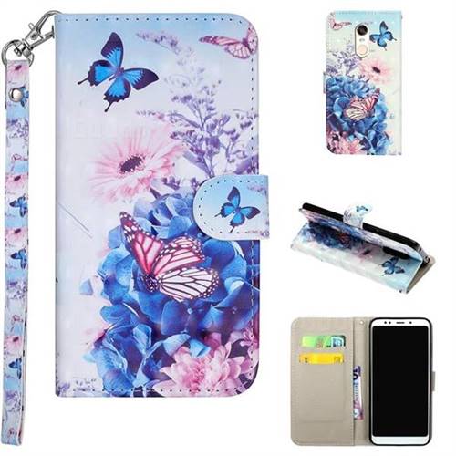 Pansy Butterfly 3D Painted Leather Phone Wallet Case Cover for Mi Xiaomi Redmi 5 Plus