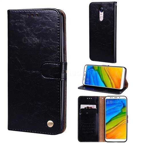 Luxury Retro Oil Wax PU Leather Wallet Phone Case for Mi Xiaomi Redmi 5 Plus - Deep Black