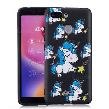 Blue Unicorn 3D Embossed Relief Black Soft Back Cover for Mi Xiaomi Redmi 6