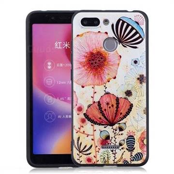 Pink Flower 3D Embossed Relief Black Soft Back Cover for Mi Xiaomi Redmi 6