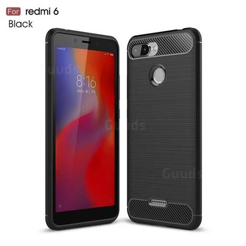 Luxury Carbon Fiber Brushed Wire Drawing Silicone TPU Back Cover for Mi Xiaomi Redmi 6 - Black