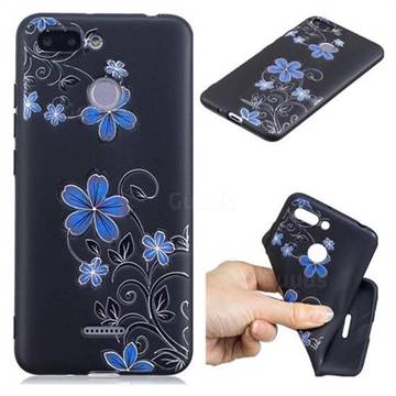 Little Blue Flowers 3D Embossed Relief Black TPU Cell Phone Back Cover for Mi Xiaomi Redmi 6
