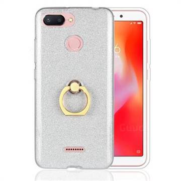 Luxury Soft TPU Glitter Back Ring Cover with 360 Rotate Finger Holder Buckle for Mi Xiaomi Redmi 6 - White