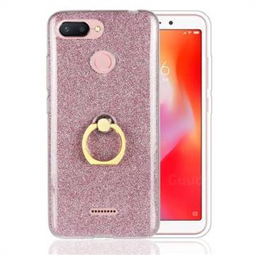 Luxury Soft TPU Glitter Back Ring Cover with 360 Rotate Finger Holder Buckle for Mi Xiaomi Redmi 6 - Pink