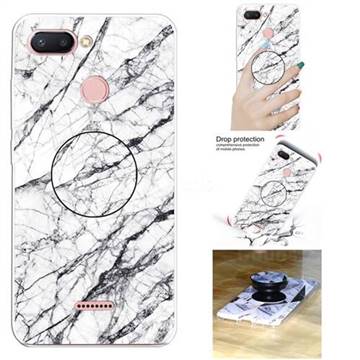White Marble Pop Stand Holder Varnish Phone Cover for Mi Xiaomi Redmi 6
