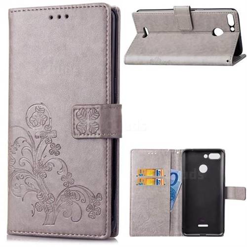 Embossing Imprint Four-Leaf Clover Leather Wallet Case for Mi Xiaomi Redmi 6 - Grey