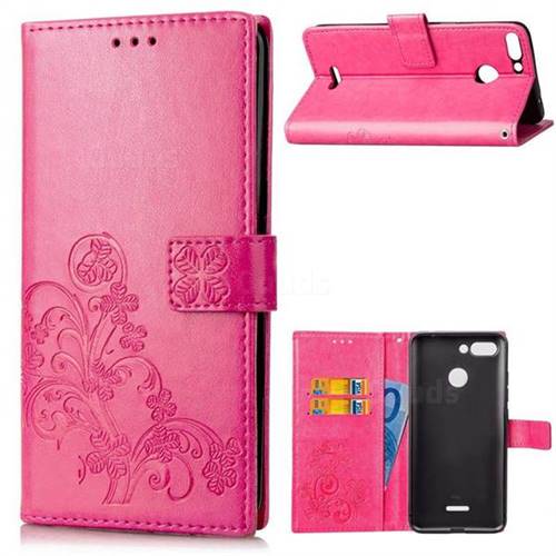 Embossing Imprint Four-Leaf Clover Leather Wallet Case for Mi Xiaomi Redmi 6 - Rose