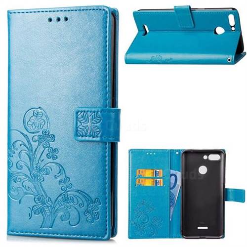 Embossing Imprint Four-Leaf Clover Leather Wallet Case for Mi Xiaomi Redmi 6 - Blue