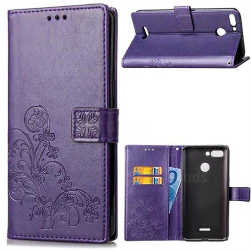 Embossing Imprint Four-Leaf Clover Leather Wallet Case for Mi Xiaomi Redmi 6 - Purple