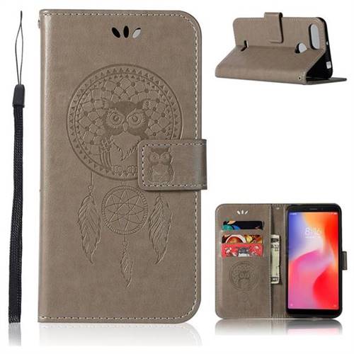 Intricate Embossing Owl Campanula Leather Wallet Case for Mi Xiaomi Redmi 6 - Grey