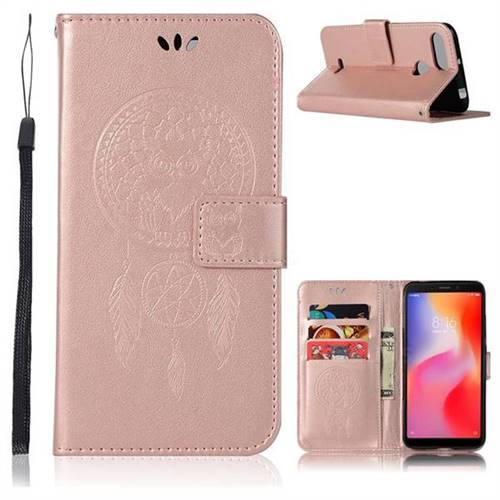 Intricate Embossing Owl Campanula Leather Wallet Case for Mi Xiaomi Redmi 6 - Rose Gold