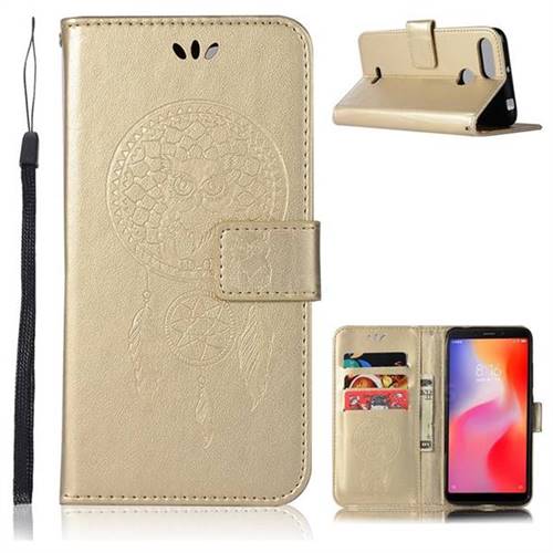Intricate Embossing Owl Campanula Leather Wallet Case for Mi Xiaomi Redmi 6 - Champagne