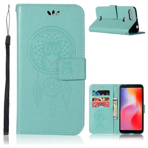 Intricate Embossing Owl Campanula Leather Wallet Case for Mi Xiaomi Redmi 6 - Green