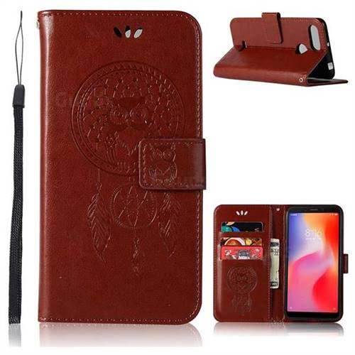 Intricate Embossing Owl Campanula Leather Wallet Case for Mi Xiaomi Redmi 6 - Brown