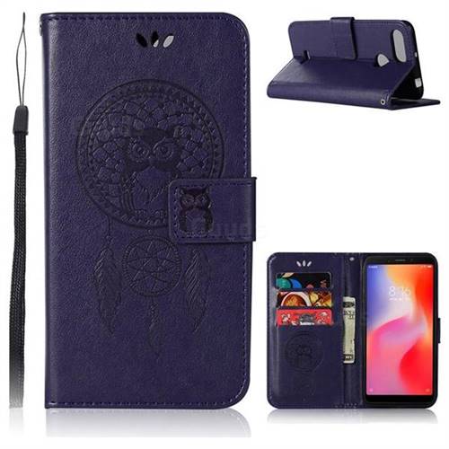 Intricate Embossing Owl Campanula Leather Wallet Case for Mi Xiaomi Redmi 6 - Purple