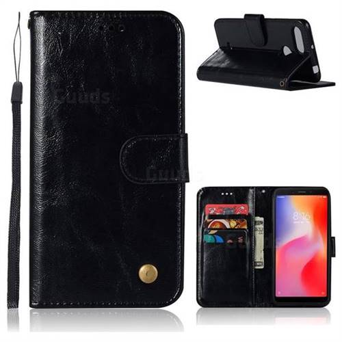 Luxury Retro Leather Wallet Case for Mi Xiaomi Redmi 6 - Black