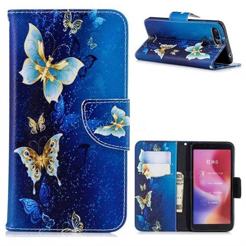 Golden Butterflies Leather Wallet Case for Mi Xiaomi Redmi 6