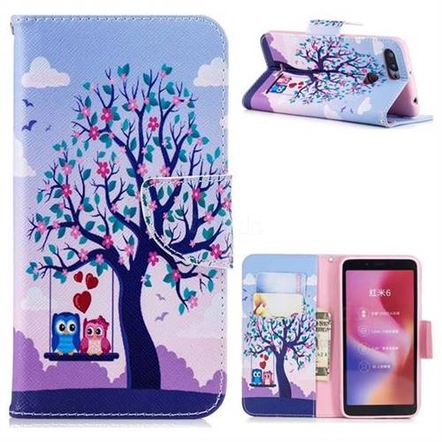 Tree and Owls Leather Wallet Case for Mi Xiaomi Redmi 6