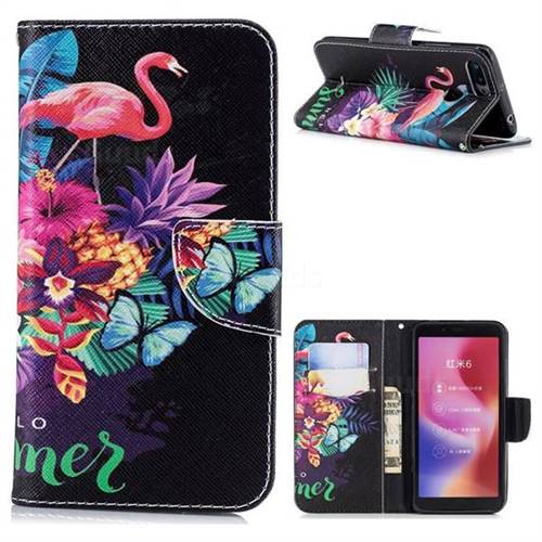Flowers Flamingos Leather Wallet Case for Mi Xiaomi Redmi 6